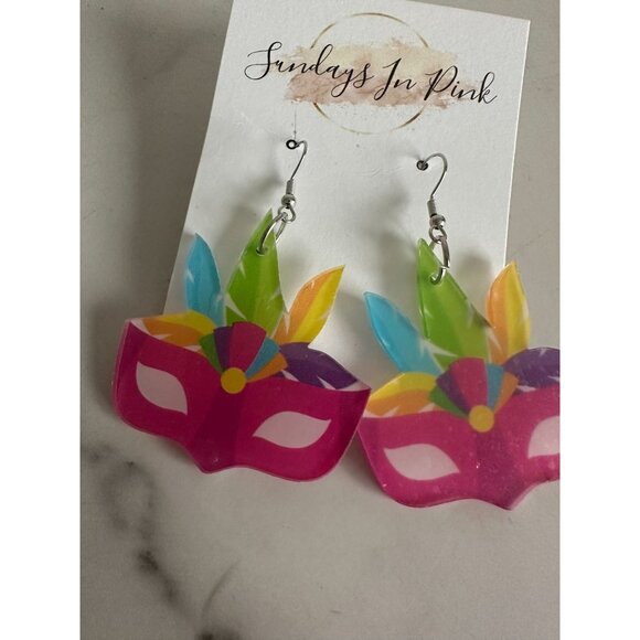 MARDI GRAS New Orleans Mask Drop Earrings NEW - Picture 2 of 3